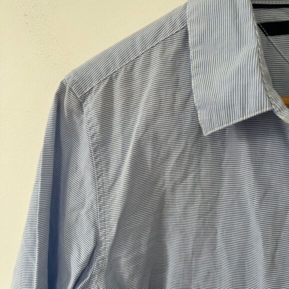 Tommy Hilfiger Blue White Barre Stripe 100% Cotton Long Sleeve Button Down Shirt - Picture 5 of 9